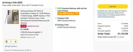 "Amazon UK'den Muhteşem Teklif: Ücretsiz Depolama Yükseltmesi ve 200 Pound İndirimli Galaxy S25!"