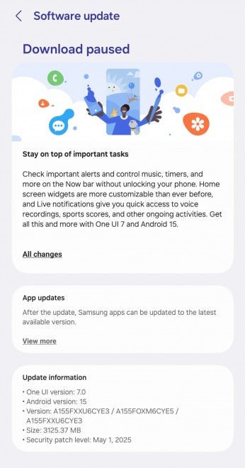 Galaxy A15'in One UI 7 güncellemesi dağıtımı daha fazla bölgeye genişliyor