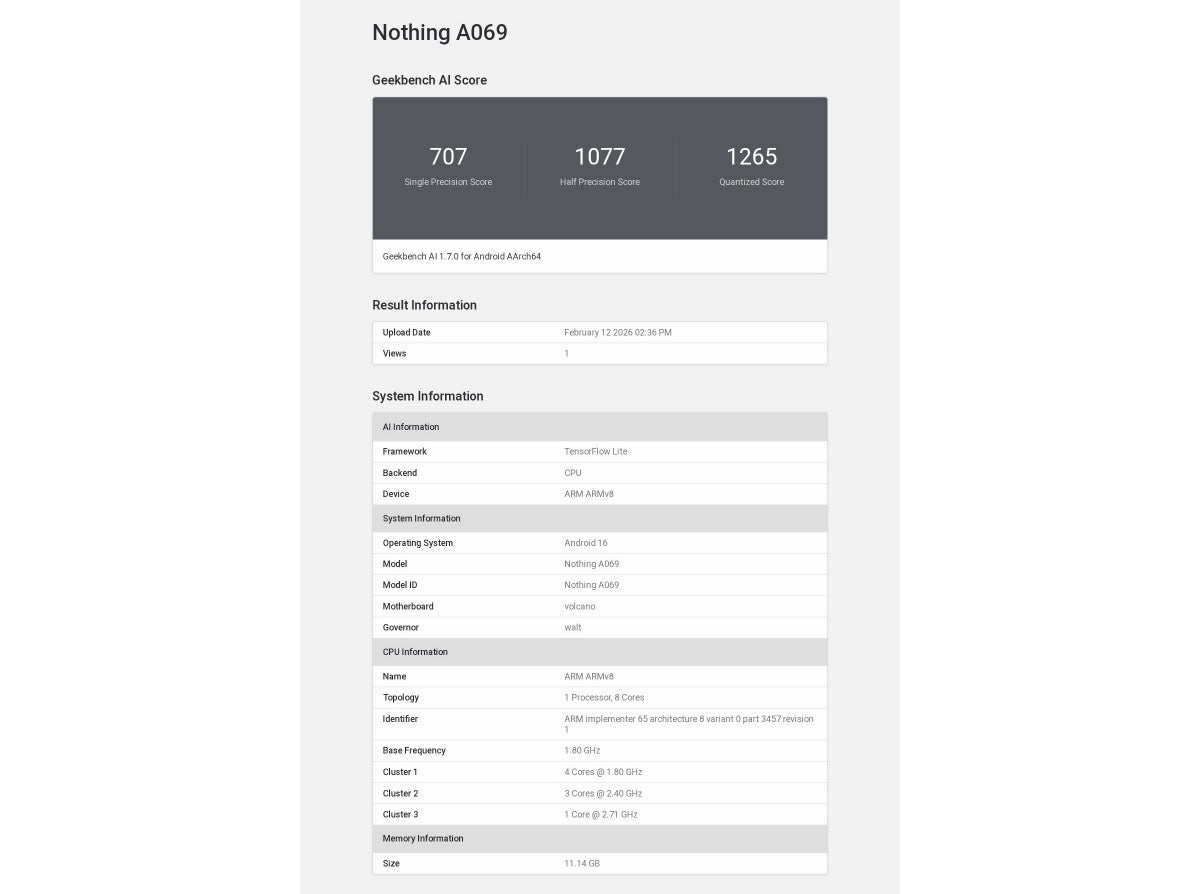 Nothing Phone (4a), Geekbench çalıştırıyor, onu güçlendiren yonga setini ortaya çıkarıyor