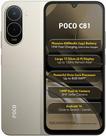Poco C81: 120Hz Ekran ve 6,300 mAh Batarya ile Geliyor
