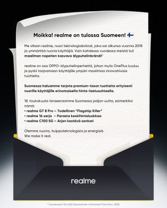 Realme Finlandiya'ya Dönüyor: 18 Mayıs'ta Üç Yeni Cihaz