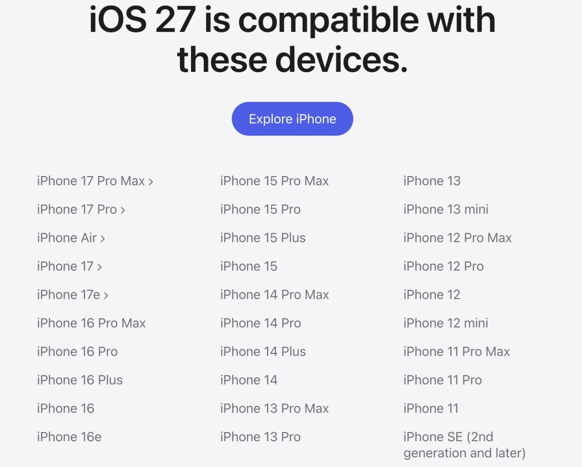Apple iOS 27, iPadOS 27, macOS 27 ve watchOS 27 Destek Listesi