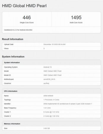 HMD Pearl Geekbench'te görüldü, muhtemelen Pulse 2 Pro olabilir