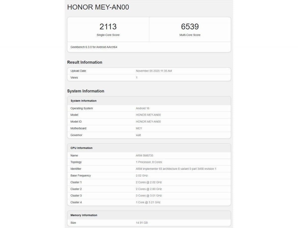Honor 500, yongada çalıştığını gösteren Geekbench sonuçlarıyla ortaya çıktı, işlemcisi ve bellek miktarı ortaya çıktı
