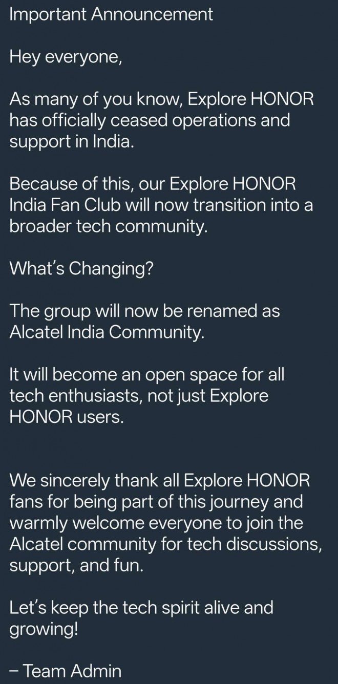 Honor, Hindistan'daki dönüşünü aniden iptal ediyor