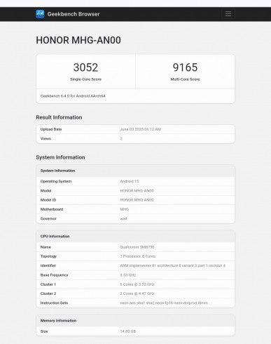 Honor Magic V5, Snapdragon 8 Elite Leading Version ile Geekbench'te görüldü