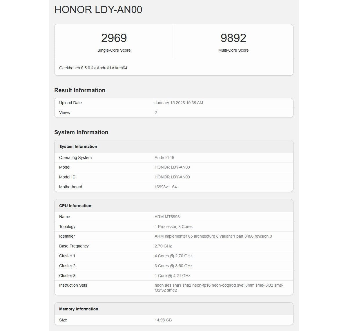 Honor Magic8 Pro Air, işlemcisini doğrulayan Geekbench testinden geçiyor