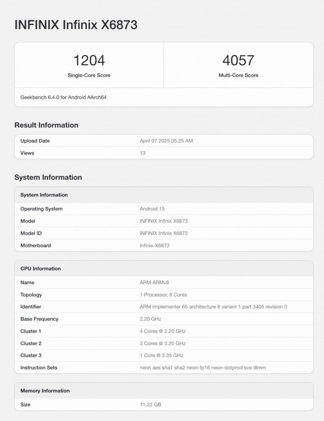 Infinix GT 30 Pro, Geekbench'te görüldü