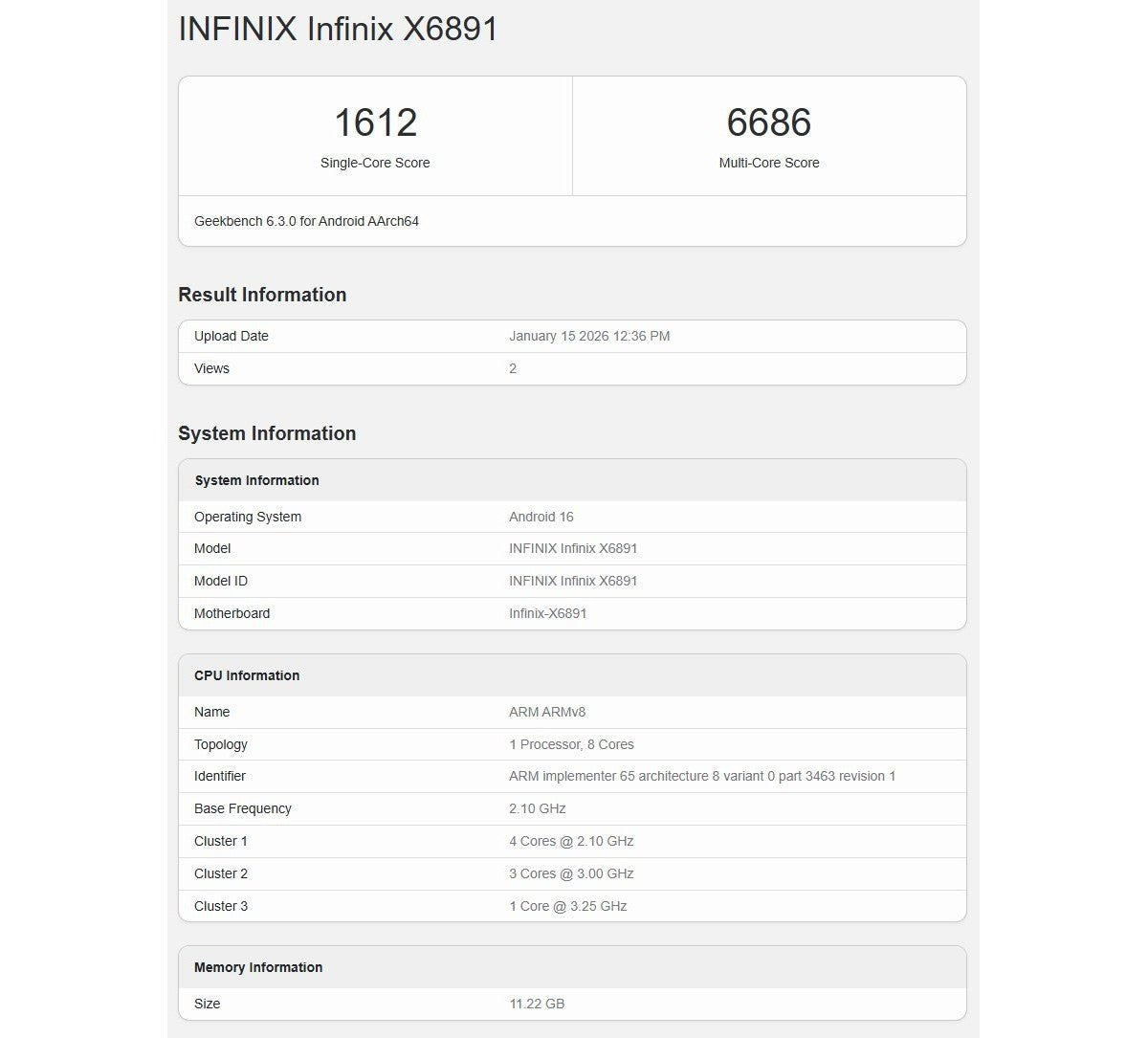 Infinix GT 50 Pro'nun muhtemelen Geekbench testini çalıştırdığı görünüyor