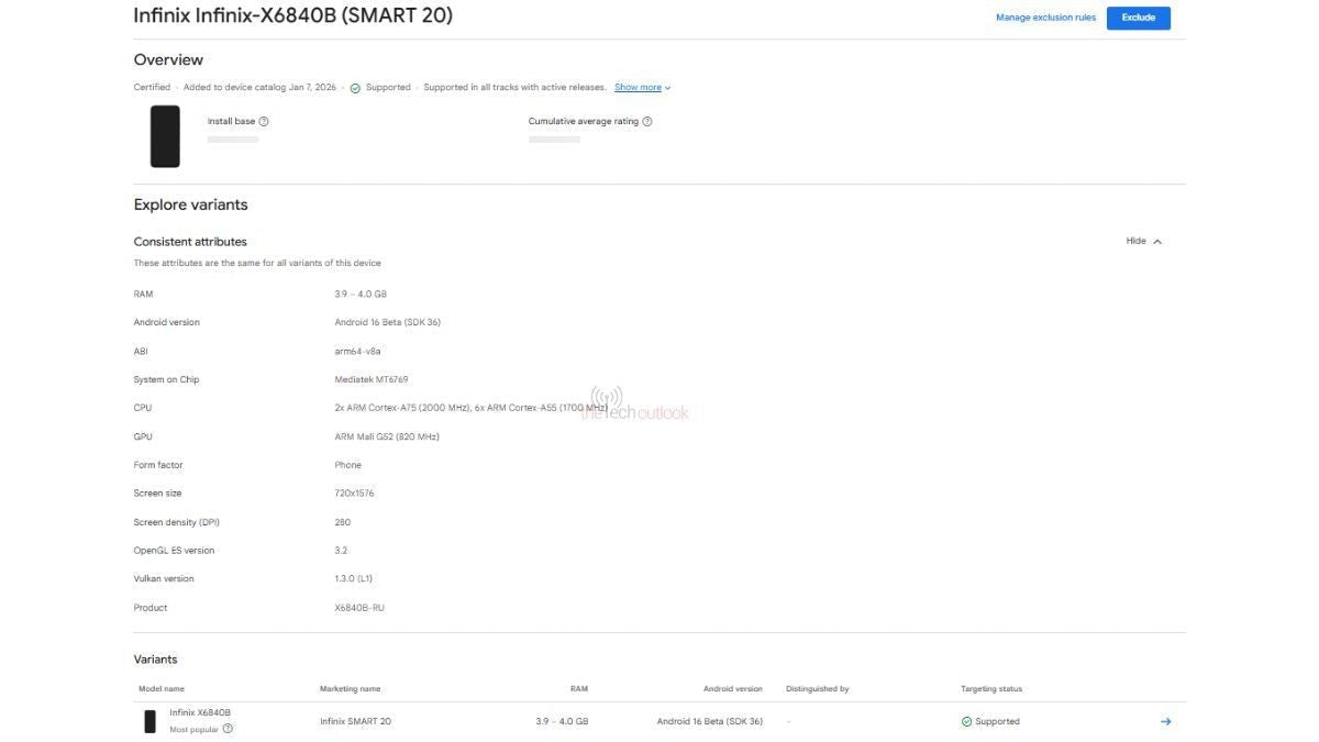 Infinix Smart 20'nin yonga seti, RAM, ekran çözünürlüğü ve pil kapasitesi ortaya çıktı