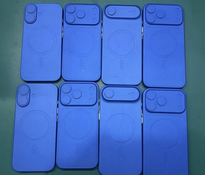 iPhone 17 kuklalarının fotoğrafı, iPhone 17 Pro'lar için yeni metal ve cam tasarımını gösteriyor.