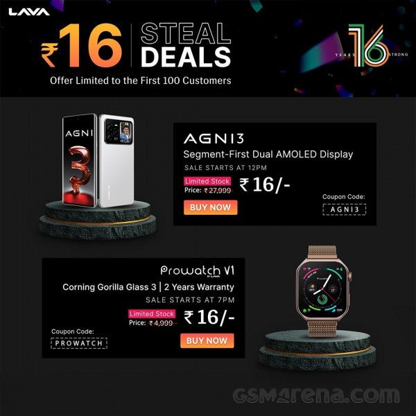 Lava, 30 Mart'ta Agni 3 ve Prowatch V1'i 1 doların altında sunarak 16. yıl dönümünü kutlayacak.