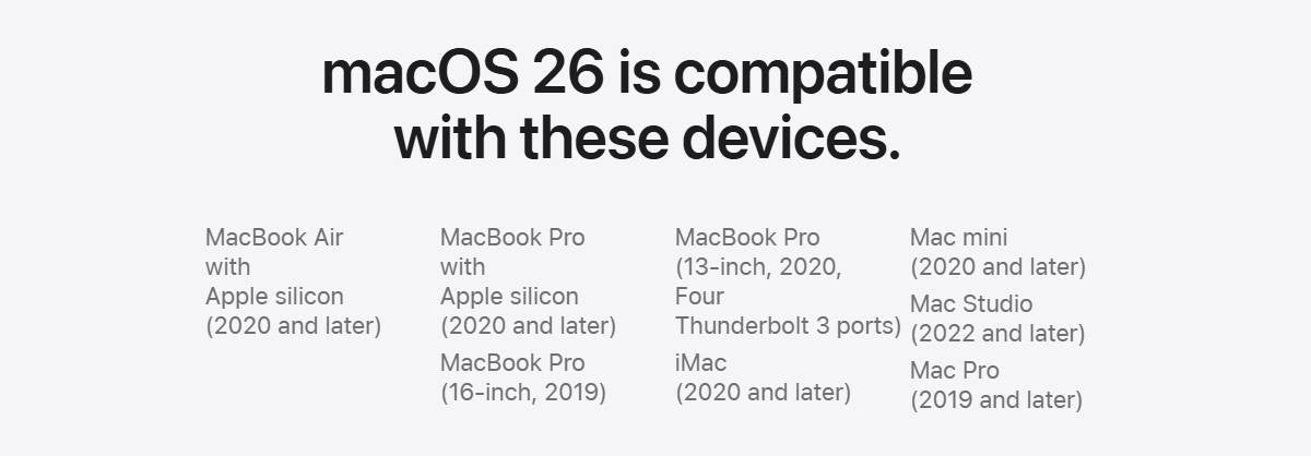 macOS Tahoe 26, Intel tabanlı Mac'ler için son sürüm ve sadece bazıları destekleniyor