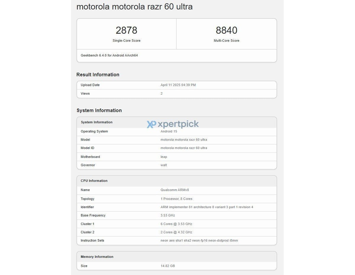 Motorola Razr 60 Ultra, Geekbench'te göründü, amiral gemisi yonga seti onaylandı