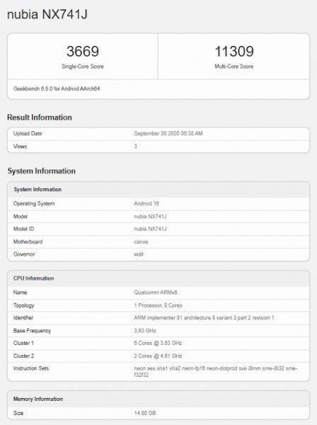 Nubia Z80 Ultra, Snapdragon 8 Elite Gen 5 ile Geekbench'te ortaya çıkıyor.