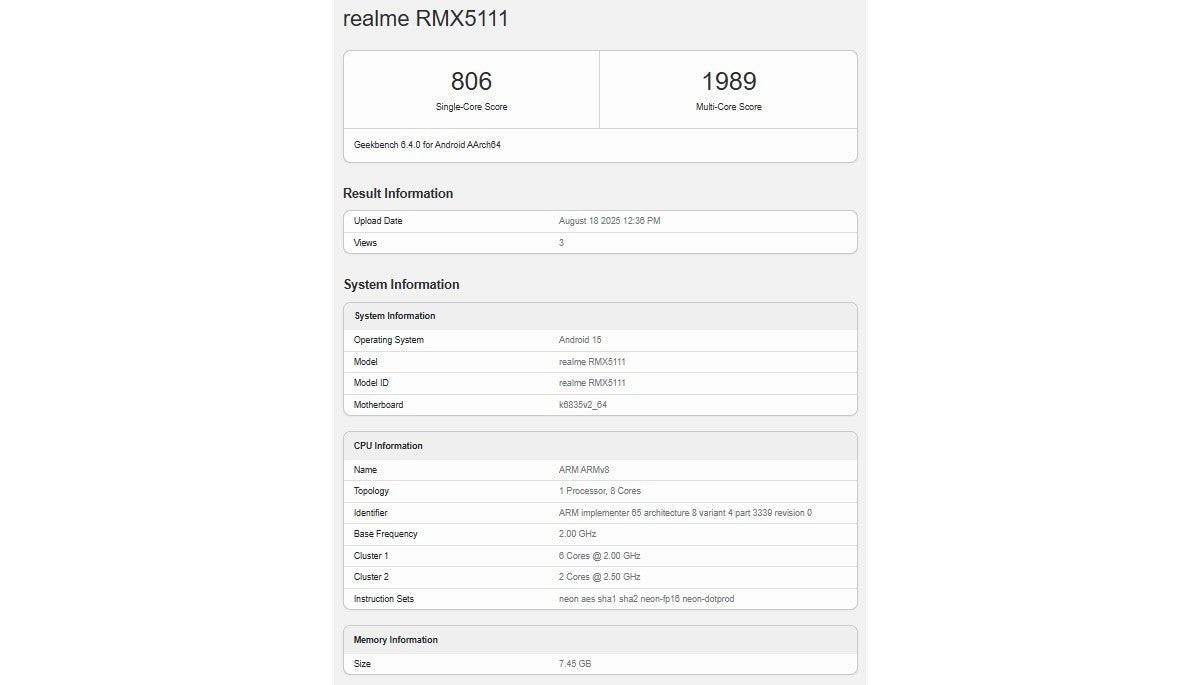 Realme 15T iddia edilen şekilde Geekbench'te görüldü, işlemcisini güçlendiren şey bu