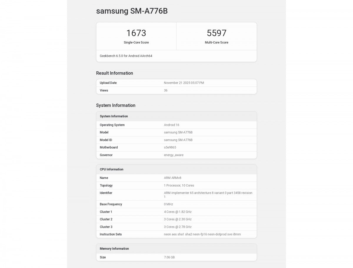 Samsung Galaxy A77 yolda, Geekbench ortaya çıkarıyor