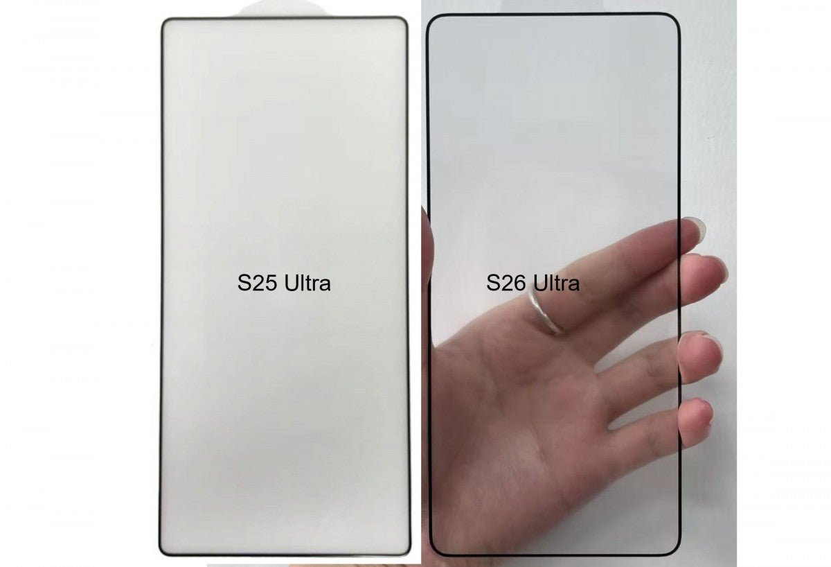 Samsung Galaxy S26 Ultra'nın ekran koruyucusu, S25 Ultra'nınkine karşı karşılaştırılıyor.