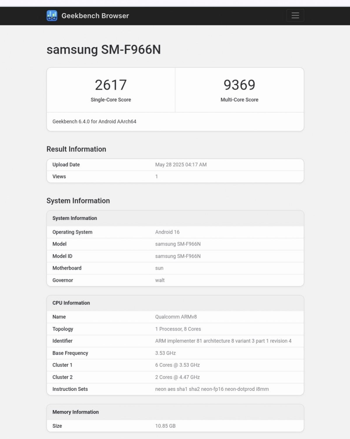 Samsung Galaxy Z Fold7, Snapdragon 8 Elite işlemcisiyle Geekbench'te göründü. 

Translation: Samsung Galaxy Z Fold7, Snapdragon 8 Elite işlemcisiyle Geekbench'te göründü.