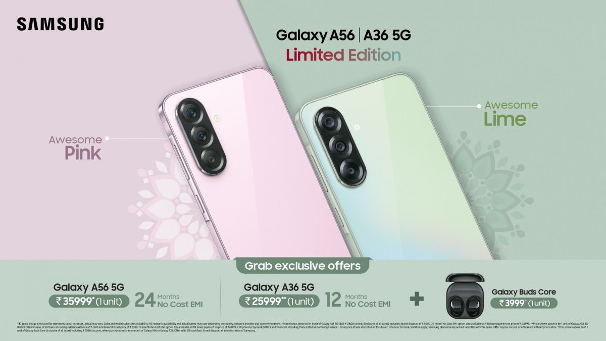 Samsung Hindistan, Galaxy A56 ve A36 için yeni renklerini piyasaya sürüyor, her iki telefonda da indirimler sunuyor