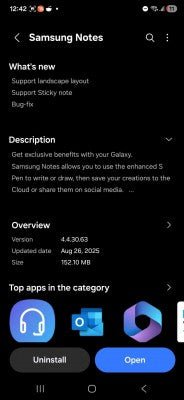 Samsung Notes, manzara desteği ve diğer iyileştirmelerle güncellendi