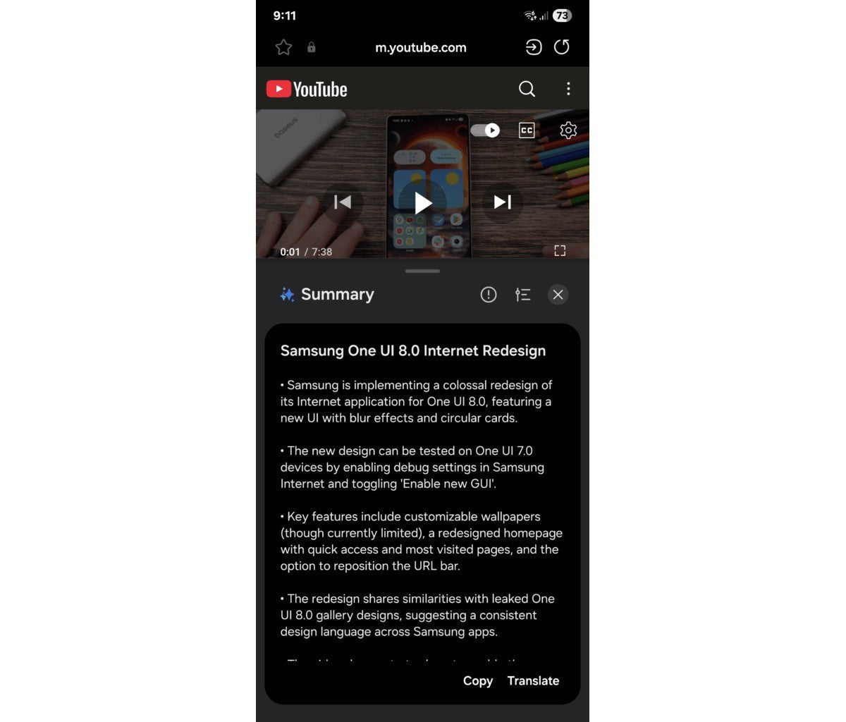 Samsung'un Android 16 tabanlı One UI 8'i, çevrimiçi videoları yapay zeka ile özetlemek için kullanacak