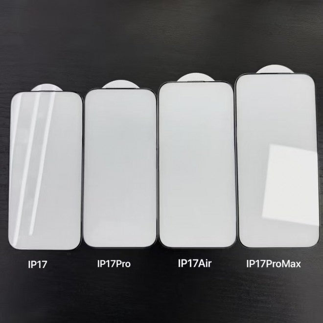 Sızdırılan iPhone 17 ekran koruyucuları dört model arasındaki ekran boyutu farkını gösteriyor